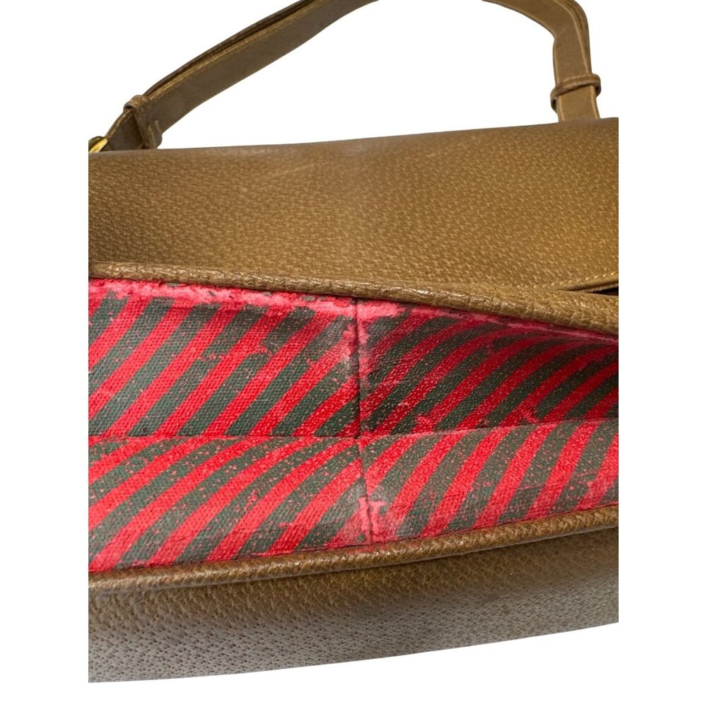 Vintage Gucci Brown Pebbled Leather Shoulder Bag W/Gold Hardware & Red Trim - Picture 11 of 16